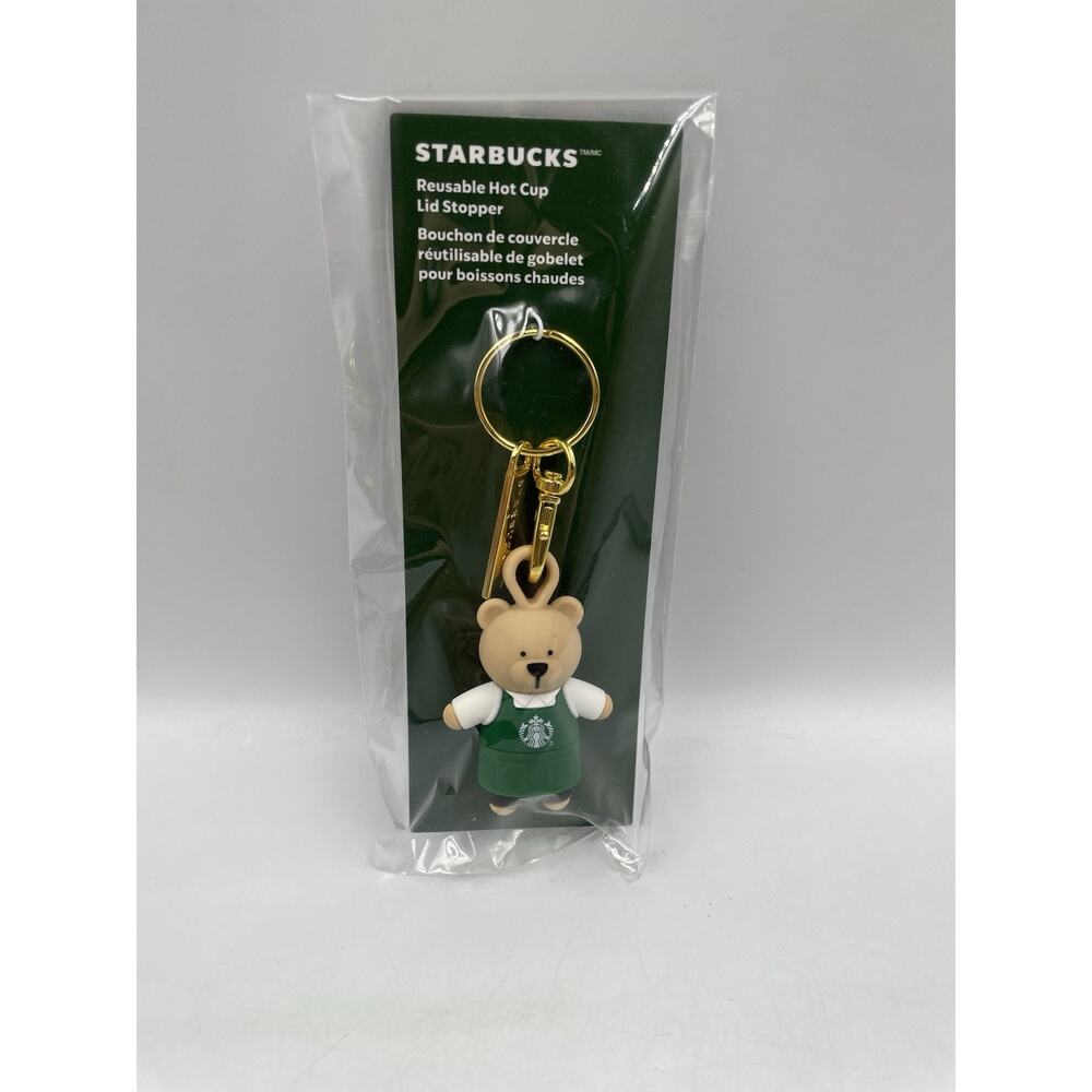 STARBUCKS Reusable Hot Cup Lid Stopper Christmas BEAR 2025 Keychain HTF